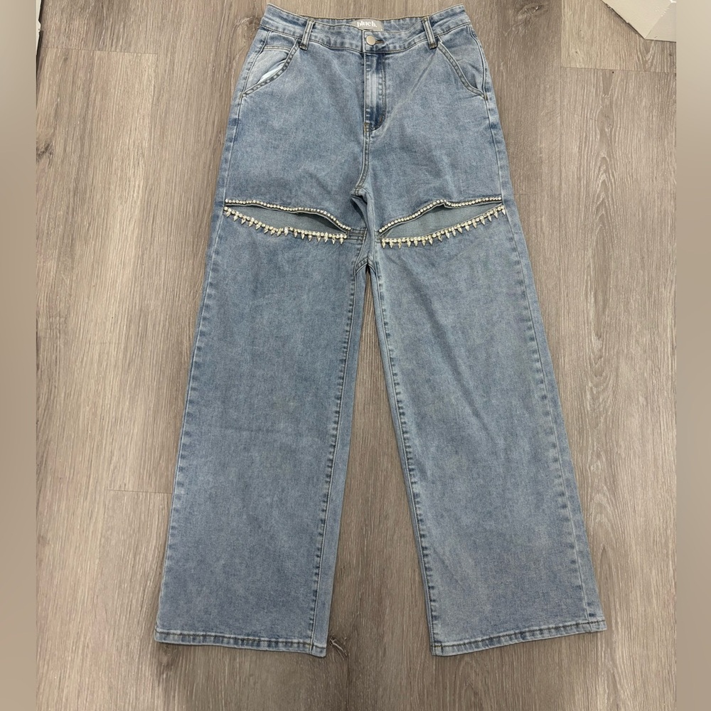 Ultra High Rise Wide Leg Rhinestone Stretch Jean - Picture 2 of 9
